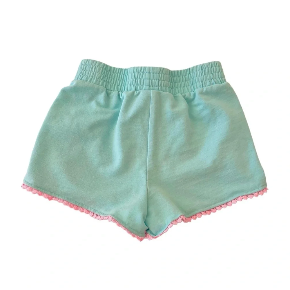 Girls Pom Trim Elastic Waist Shorts Bundle - Bright Yellow & Aqua Blue | S (5/6)